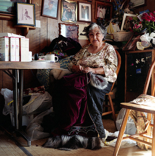 Molly sewing her granddaughters' parki for Kagruk, June 2009