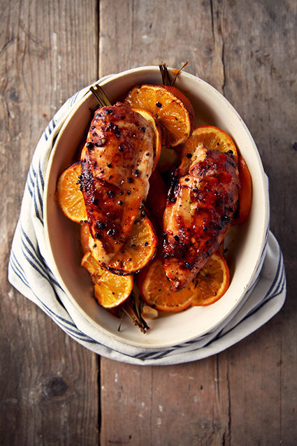 Roast Chicken on a bed of Carrots & Oranges