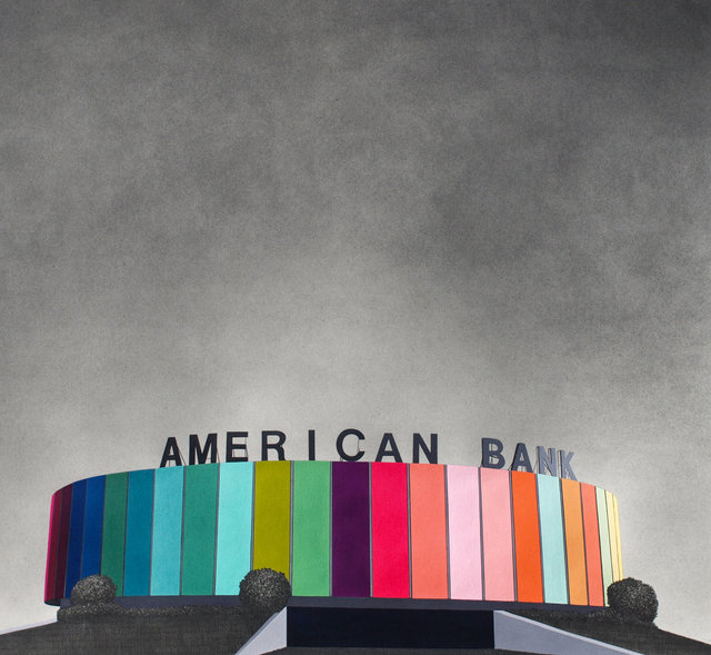 S Frantz, American Bank, 2013, gouache and graphite on paper, 24 in x 26 in