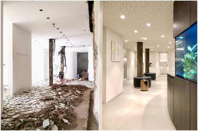 Derselbe Korridor vor und nach der Renovation