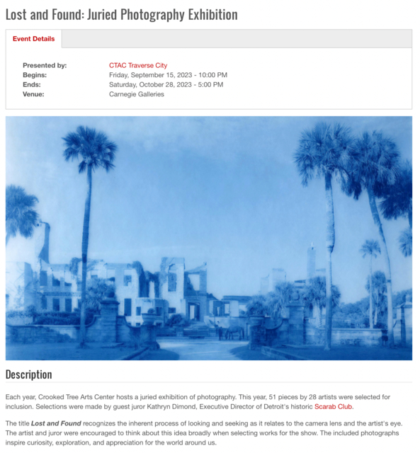Lost and Found, Juror: Kathryn Dimond, Carnegie Galleries, CTAC, Traverse City, MI