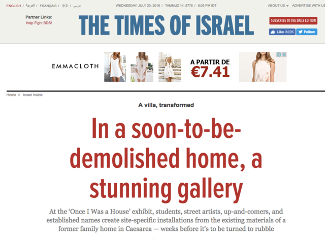 Times of Israel on Once I Was a house