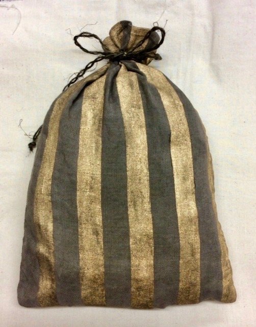 Dyed and painted flax bag for a Netflix Production