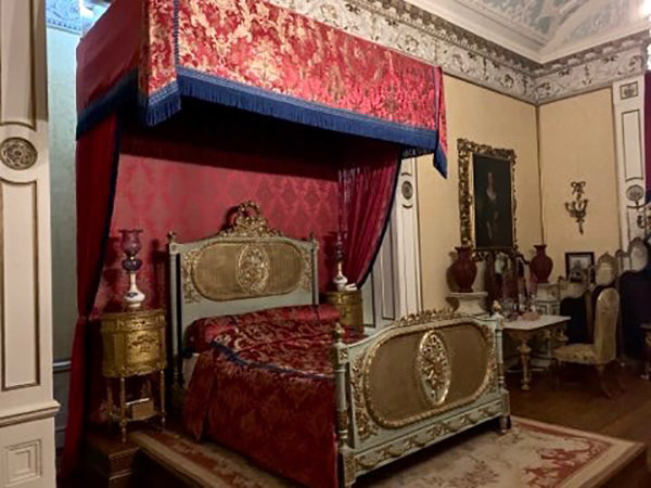 Dyed textile bed canopy and carpet for a Netflix production