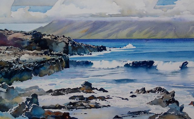 Oneloa Beach Headland, Molokai on horizon