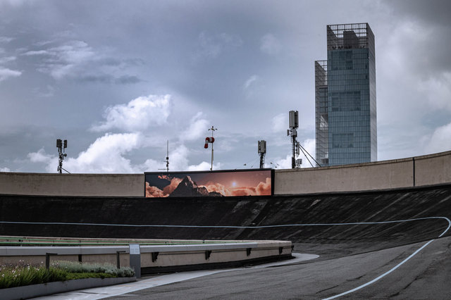 Curva Parabolica Sud - Beneath my Feet begins to crumble by Mark Leckey, 2022