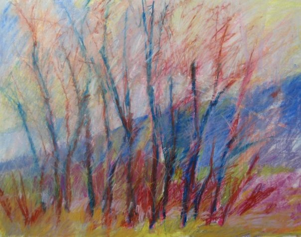 Cottonwoods with East Edge of Mt Sopris, Pastel on Paper, 16 x 20 in.