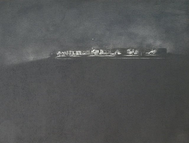 I-35 at Night, 2009, graphite on paper, 12 x 16"
