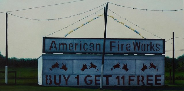 American Fireworks, 2013, acrylic and oil on paper, 20.5 x 10" **