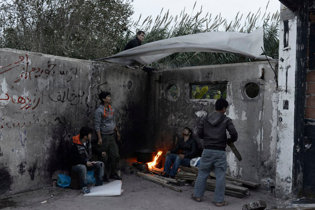 Young men in Patras,waiting for escape to Italy