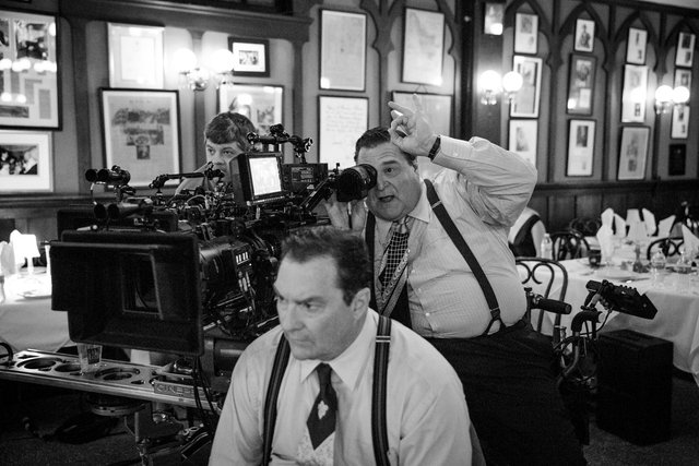 John Goodman and Stephen Root on the set of TRUMBO