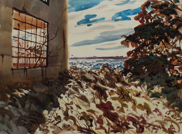 Abandoned Warehouse with Locust Tree 22 x 29"