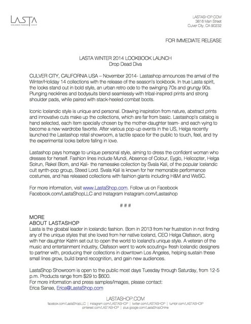 LASTASHOP Press Release