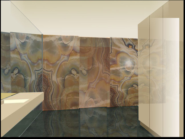 Sketch Master Bathroom. Onyx sliding panels.