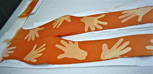 Discharge painting onto lycra body for Rite of Spring for the Royal Ballet