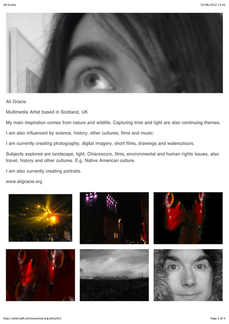 Ali Gracie's Portfolio to feature in Art Takes Times Square, New York June 18 , 2012