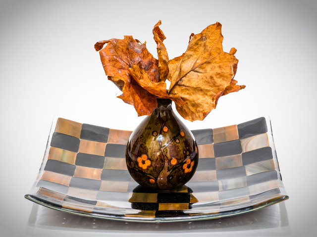 Art Glass, Pottery & Dried Leaves