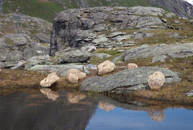 Installation woven of wood and rattan for 'Kunst i Natur* in Åndalsnes, Norway 2015