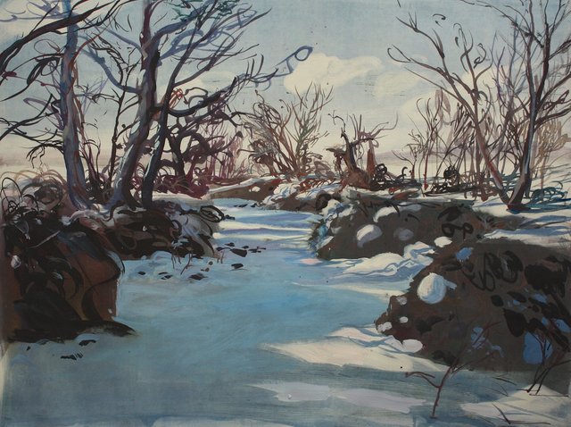 Beech-lined stream 22 x 29"