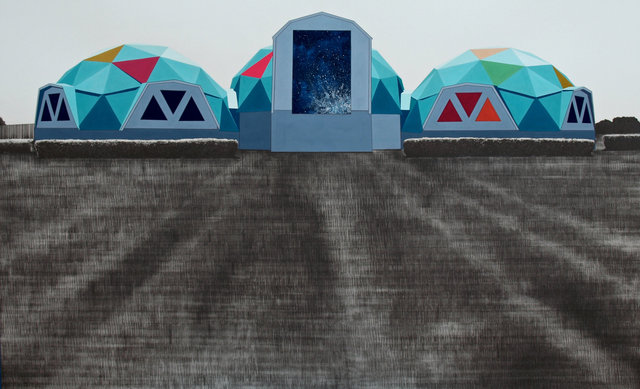 Waco Memorial, 2014, gouache and graphite on paper, 24 x 38"