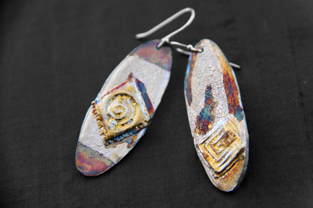 Silver Symbol Earrings - Pure silver w/ 24k gold and patina - Dimensions 3.5 X 1.5 cm