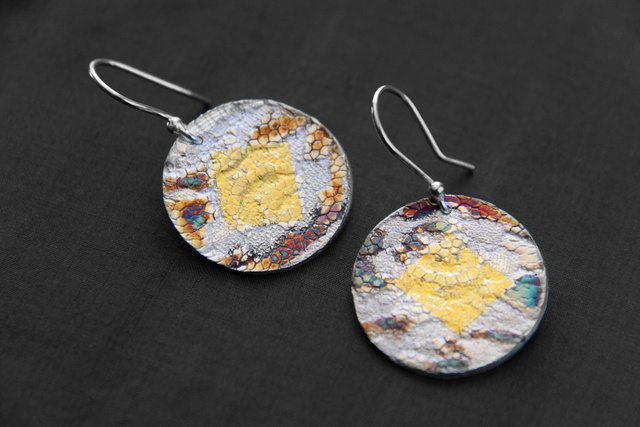 Gold Lace Earrings - Silver w/ 24k gold leaf and patina - 2.5 cm diameter. (SOLD)