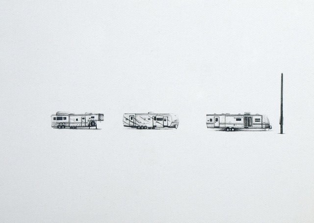 East on I10, 2010, graphite on paper, 5 x 7"