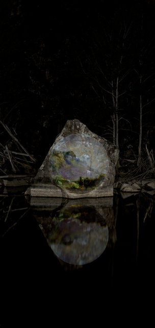 Nicole Welch Apparitions #5, Projection - Mount Olympus, Lake St Clair, Tasmania, 1875, WC Piguenit