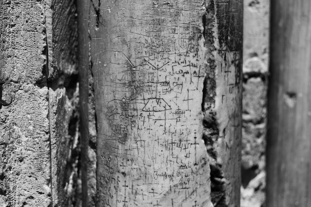 Ancient markings at entrance of the Holy Sepulchre