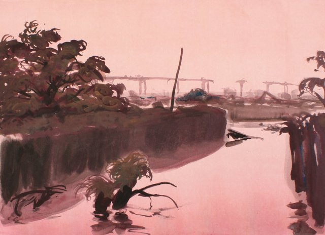 Canal and Locust Tree 22 x 29"