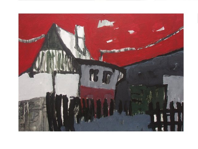 Czerwone niebo 50x70 akryl na płycie opłótnowanej