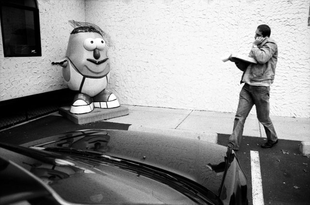 My cousin, leaving an Italian restaurant.