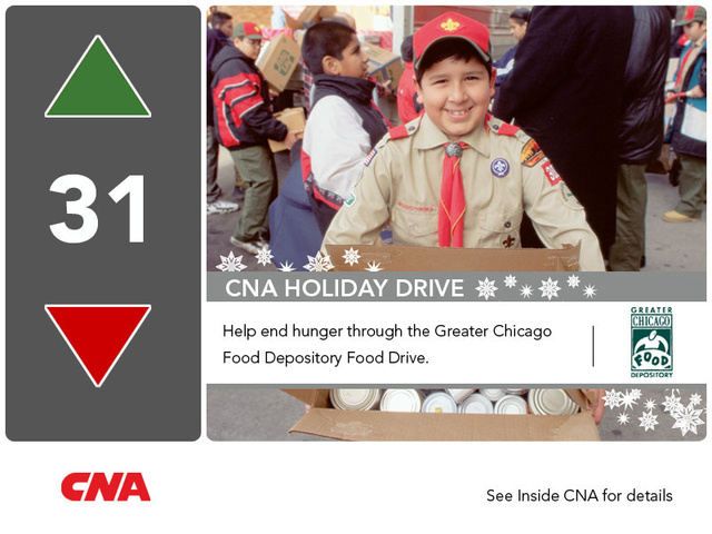 CNA elevator ad for holiday food drive