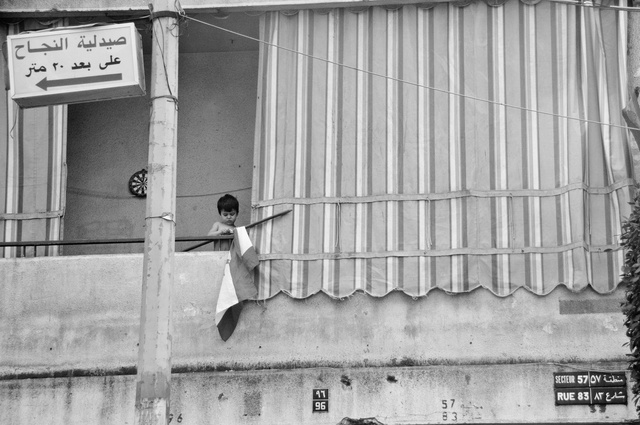 Young boy with the Lebanese flag