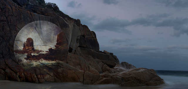 Nicole Welch Apparitions #3, Projection - Pulpit Rock, Cape Schanck, Victoria, 1860s, Nicholas Chevalier