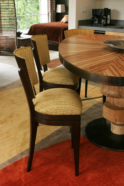 Stacked tree sections create the center island.