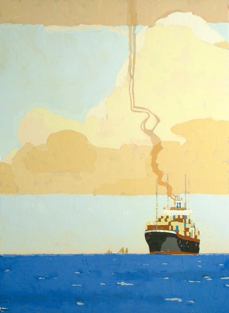 Container Ship, 2015, Latex on Masonite panel, 66 x 48 in.