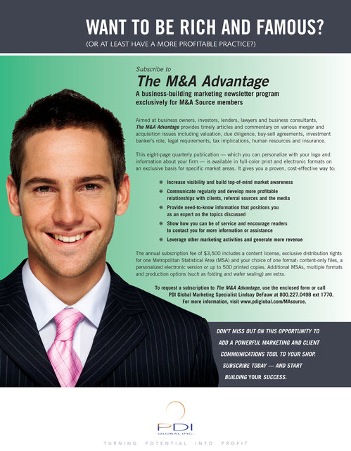 The M&A Advantage newsletter program flyer (front)