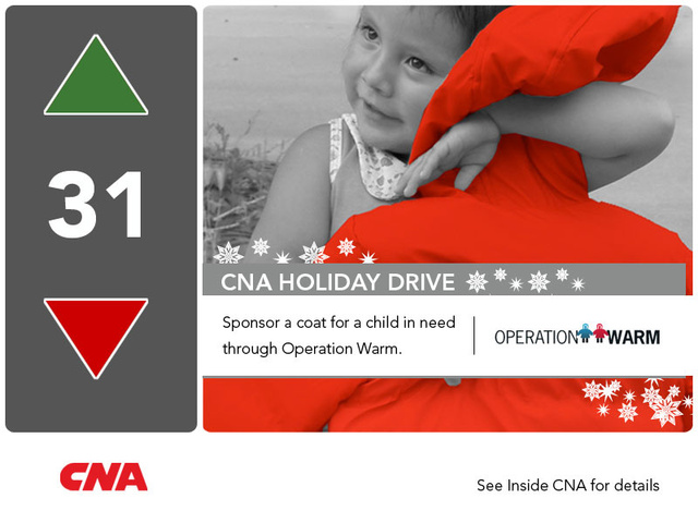 CNA elevator ad for holiday food drive