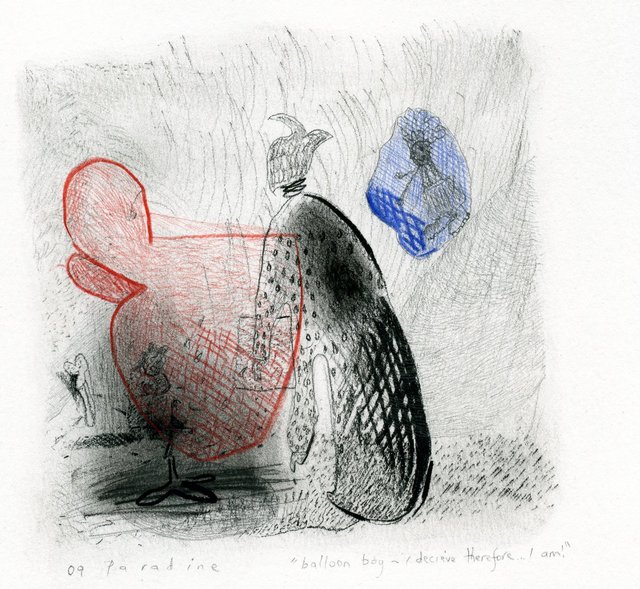 19. "Balloon Boy“ Pastel, conte, & coloured pencil on paper 10x10cm 2009