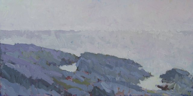 Prouts Neck Rocks to South, Acrylic on Canvas, 24 " x 48"