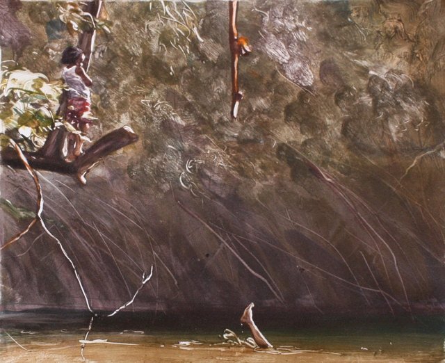 Swimming on the Copan- Belize  10 x 13"