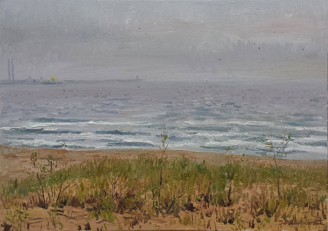Morze w deszczu 70x50 olej płótno 2015
