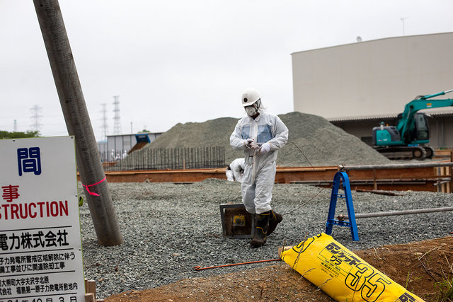 A worker near the Fukushima-Daiichi Nuclear Power Plant.