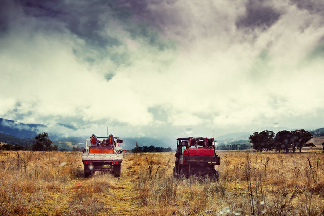 Weed-busting all terrain vehicles on a winter's day in snowy mountain country