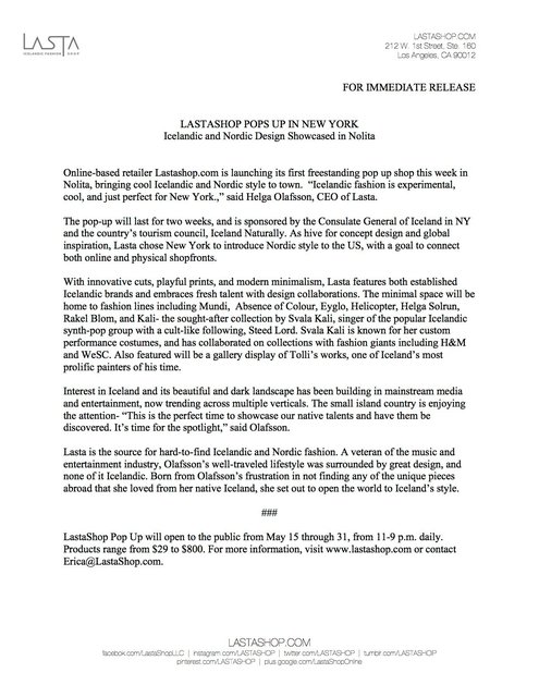 LASTASHOP Press Release