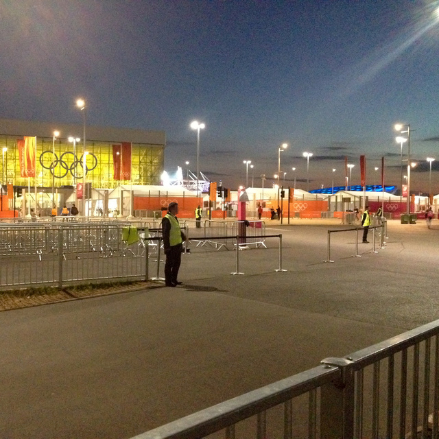 Checking in for night shift, Olympic Park, 2012