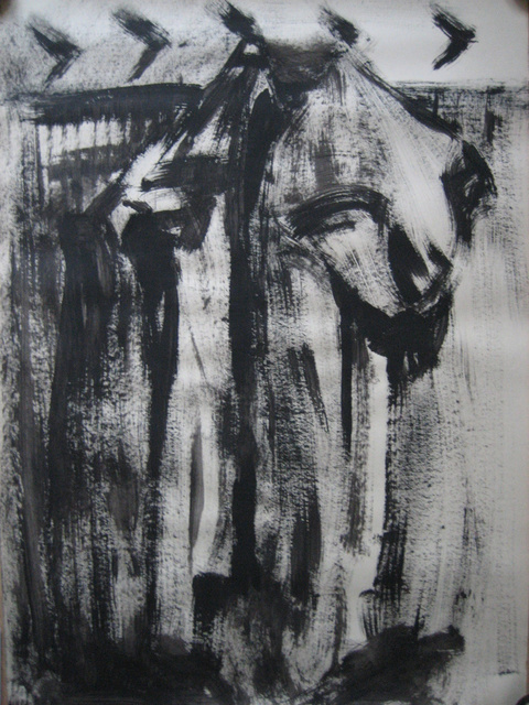 wiszące ubrania, 100x70, tempera/papier,